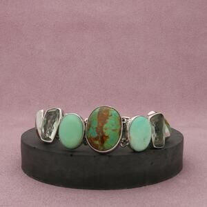 sterling silver aquamarine & turquoise toggle bracelet size 7-8.5in